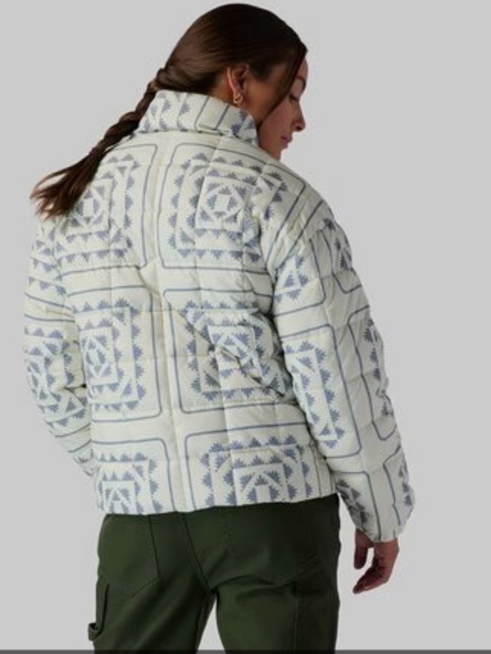 STOIC Nordic Snowflake Quilted Puffer Jacket Ivory/Blue X